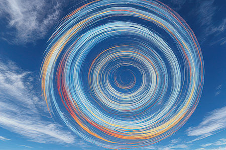 Abstract spiral background with blue sky and white clouds. 3d renderingの素材