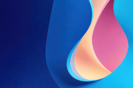 Abstract background of curved paper sheets in blue and pink colors. Minimal concept.の素材