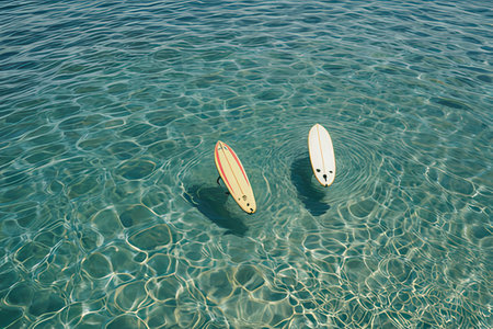 Surfboards floating on the clear water of Adriatic seaの素材