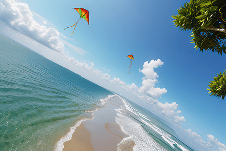 Kite on the beach and blue sky background. 3d renderingの素材