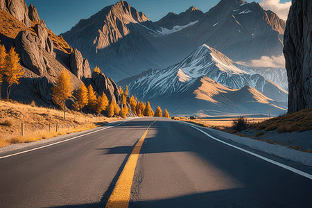 Asphalt road in the mountains at sunset. Beautiful natural landscape.の素材