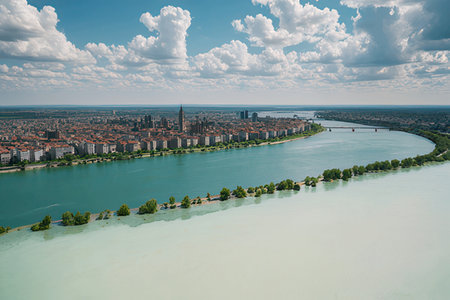 Aerial view of the Danube river.の素材