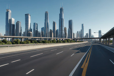 empty highway with modern cityscape in shanghai china.の素材