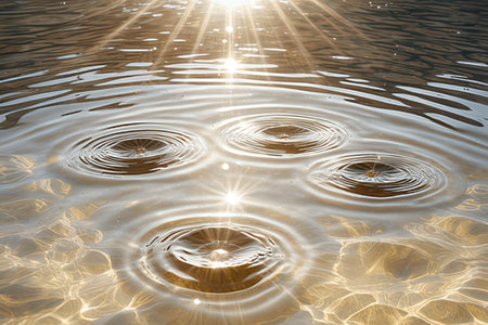 Water ripples and sun rays on water surface. Abstract background.の素材