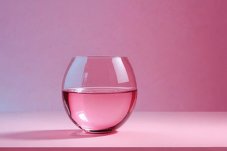Glass of water on a pink background.の素材