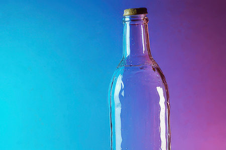 bottle of water on a blue-pink gradient background.の素材