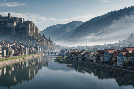 Panoramic view of the old town of Heidelberg, Germanyの素材