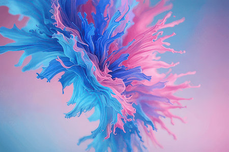 abstract background of blue and pink paint splashes on a white backgroundの素材