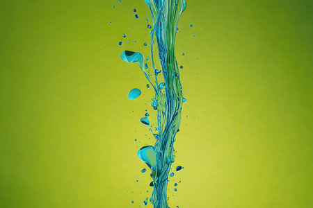 splashes and drops of water on a green background, abstract backgroundの素材