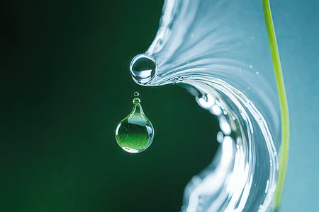 Water drop on green background. Nature concept. Close-up.の素材