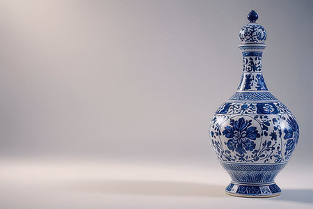 Blue vase on gray background with copy space. 3d renderingの素材