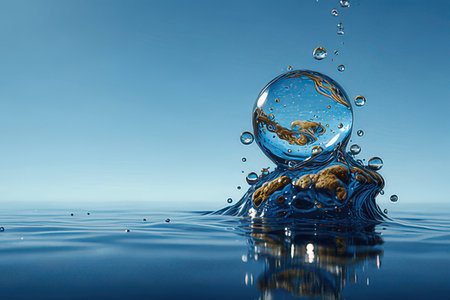 Water drop in the form of a crystal ball. 3d renderingの素材