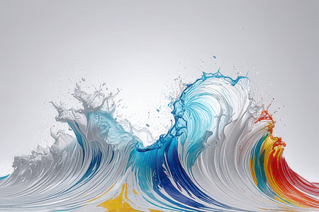 Colorful paint splashes on white background as abstract wave design elementの素材