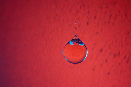 Water drop on red wall background. Water drop on red wall.の素材