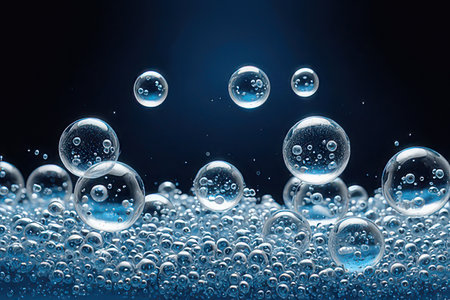 Bubbles in water on a dark blue background. Macro.の素材