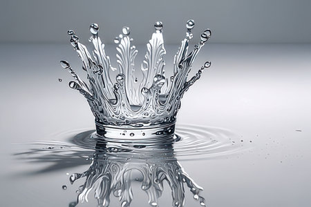 Splash of water and crown. 3d rendering, 3d illustration.の素材