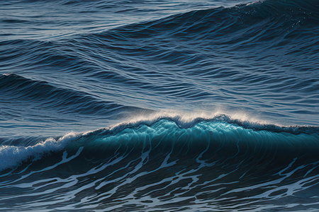 Blue ocean wave close up. Natural background. 3d render illustrationの素材