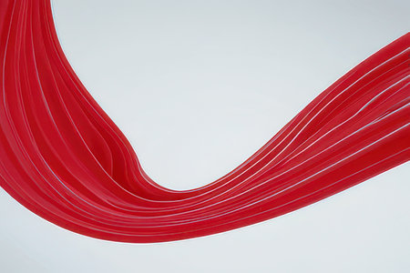 Abstract red wavy fabric on a white background. 3d renderの素材