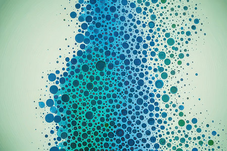 abstract background with blue and green bubbles on a light green backgroundの素材