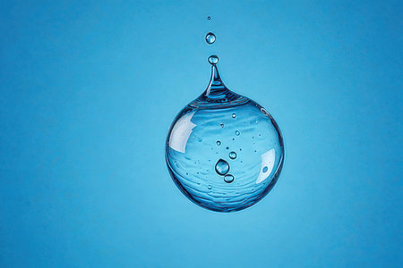Water drop on blue background with copy space for your text or imageの素材
