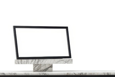 Computer with blank screen on table isolated on white background, clipping pathの素材