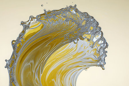 Splash of water on a yellow background. 3d rendering.の素材