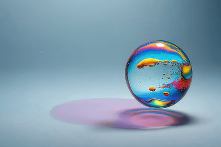 3d illustration of a crystal ball with water reflectionの素材