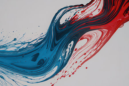 Abstract blue and red paint splashes on white background. Modern art.の素材