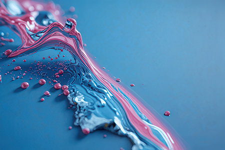 Abstract background of blue and red paint splashes on a blue backgroundの素材