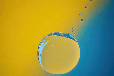 Water drop in water isolated on yellow background. 3d illustration.の素材