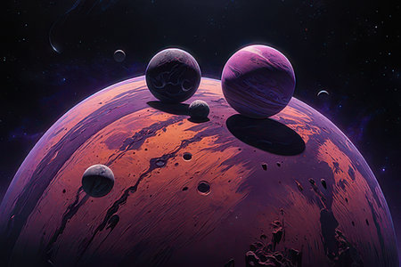 Space scene with planets and stars, 3d illustration, computer generatedの素材
