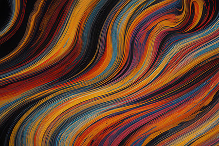 Abstract background with a wavy pattern in orange, yellow and black colorsの素材
