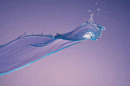 Blue water splash on purple background. 3d rendering, 3d illustration.の素材