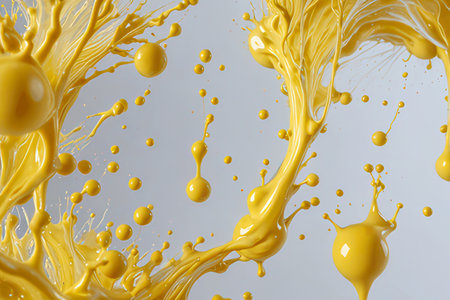 yellow paint splashes isolated on white background. 3d render illustrationの素材