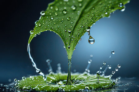 Water drops on a green leaf, close-up, macro photographyの素材