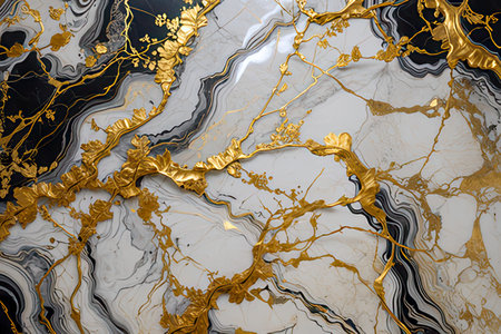 Marble pattern with gold and black veins. Abstract background for design.の素材