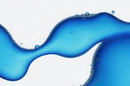 blue water wave with bubbles isolated on white background, abstract water backgroundの素材