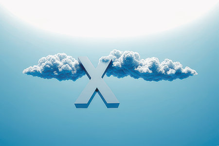 Clouds with X letter on blue sky background. 3D renderingの素材
