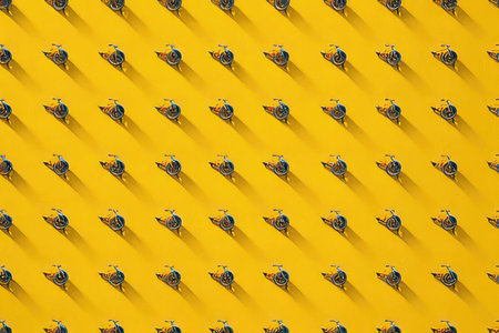 Seamless pattern made of bicycles on yellow background. Minimal conceptの写真素材