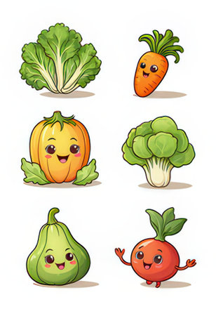 Vegetables cartoon characters. Vector illustration. Cute vegetable collection.の素材