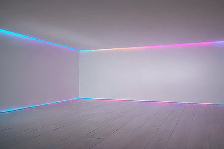 Interior of empty room with neon light. 3d rendering.のeditorial素材