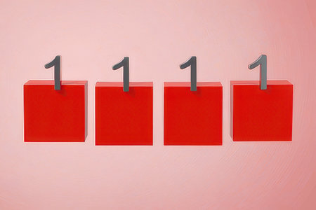 3d render of red podium with number one in front of pink backgroundの素材