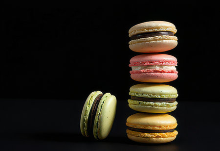 Colorful macaroons on black background.の素材