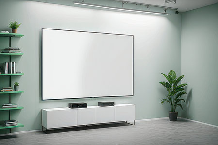 Modern living room interior with empty poster on wall. Mock up, 3D Renderingの素材