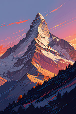 Matterhorn peak at sunset, Switzerland, Europe. Digital paintingの素材