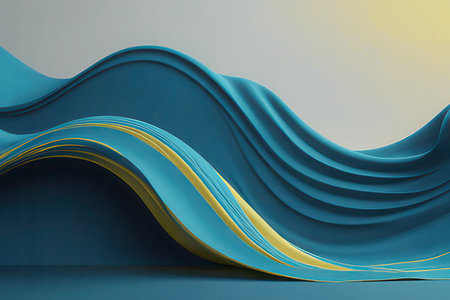 Abstract background with blue and yellow waves. 3d render illustration.の素材