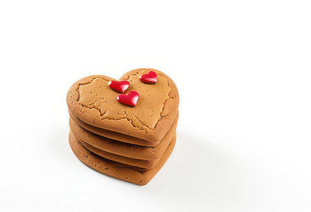 Biscuits in the shape of a heart on a white backgroundの素材