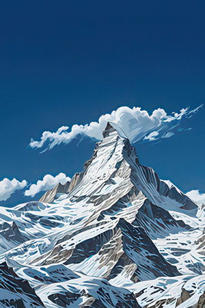 Mountain landscape with snow and clear blue sky. 3d renderingの素材