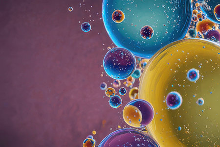 Colorful abstract background with oil drops in water, close-upの素材