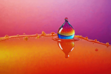 Water drop falling on water surface. Drop of water on a colorful background.の素材